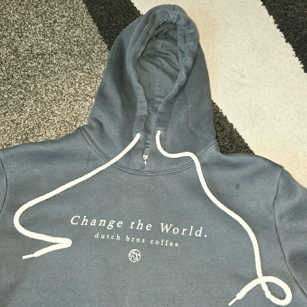 #11. Dutch Brothers Coffee SM Gray "Change The World" Logo Hoodie Sweatshirt - Picture 2 of 6